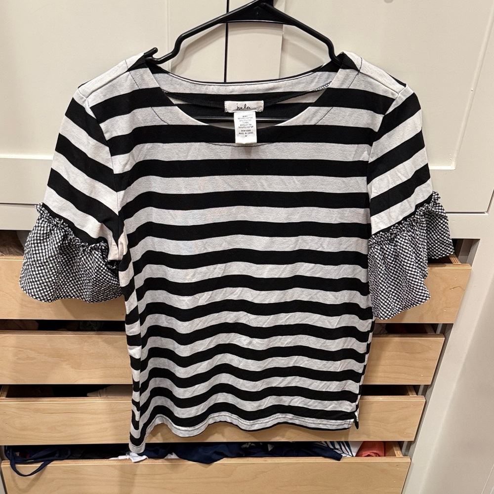 Striped Black and White Ruffle Sleeve Top
